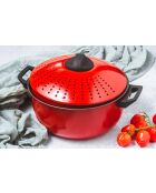 Olla para pasta World of Flavors de acero al carbono de 4 litros, roja - 25,5 x 32,5 x 16 cm