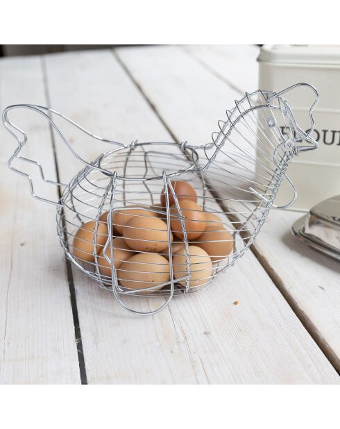 Panier à poulet en fil de fer grand format chromé - 31.7x19.5x23 cm