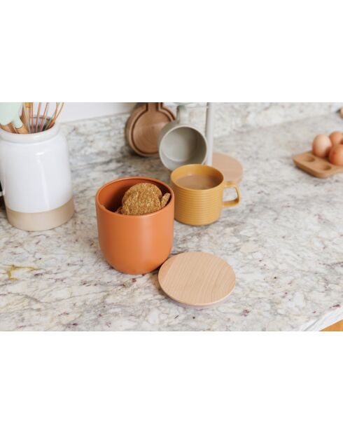 Caja de cocina con tapa de madera de haya naranja - 12x12x12,5 cm