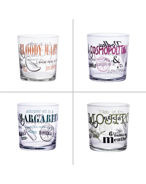 4 Verres à cocktail transparent et cristal - 8,39x8,39x8,8cm