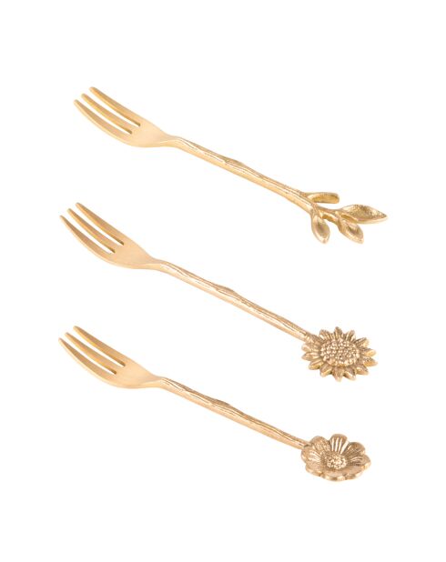 Set mit 3 goldenen Gemüse-Dessertgabeln — 14 x 2 x 3 cm