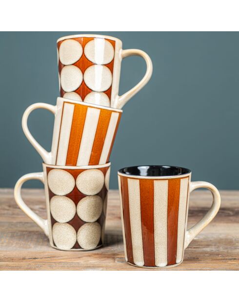 Coffret de 4 mugs Shelby marron - 13x9x12cm