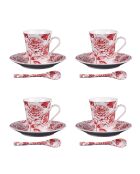 Set di 4 tazze da tè miste con cucchiai rossi Louise - 9x9x8cm