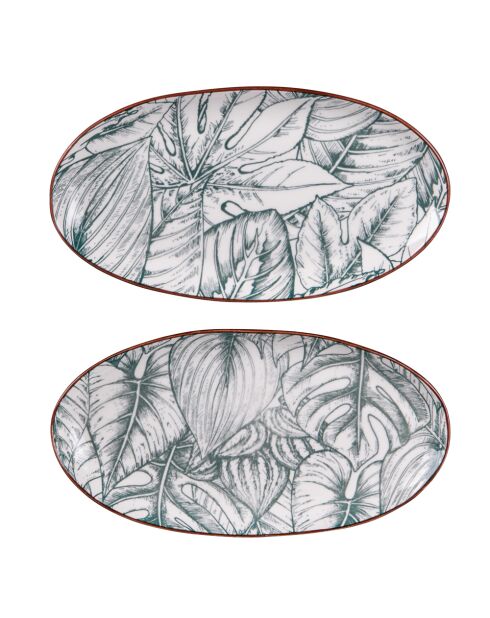 Lot de 2 plats ovales Paraguay verts - 35,5x19x3cm