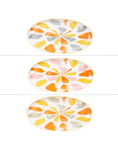 Lot de 3 plats ovales Canaries multicolores - 35,5x19x3cm