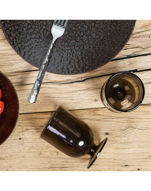 Gordes Glas mit Blasenstielmotiv, 13 x 13 x 8 cm, schwarz, braun