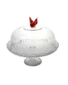 Bel op standaard in transparant vlinderglas en kristal - 30x30x25cm