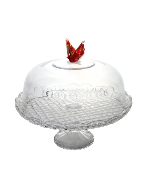 Bel op standaard in transparant vlinderglas en kristal - 30x30x25cm