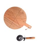 Coffret pizza 2 pièces avec plateau 32cm et roulette marron - 42x24x2cm