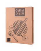 Coffret pizza 2 pièces avec plateau 32cm et roulette marron - 42x24x2cm