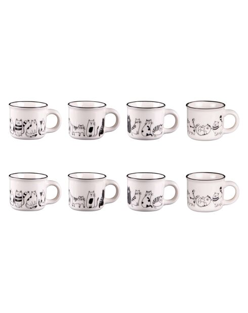 Set von 8 Friends Tassen weiß/schwarz - 9x6x6cm
