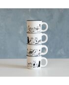 Set van 8 Friends bekers wit/zwart - 9x6x6cm