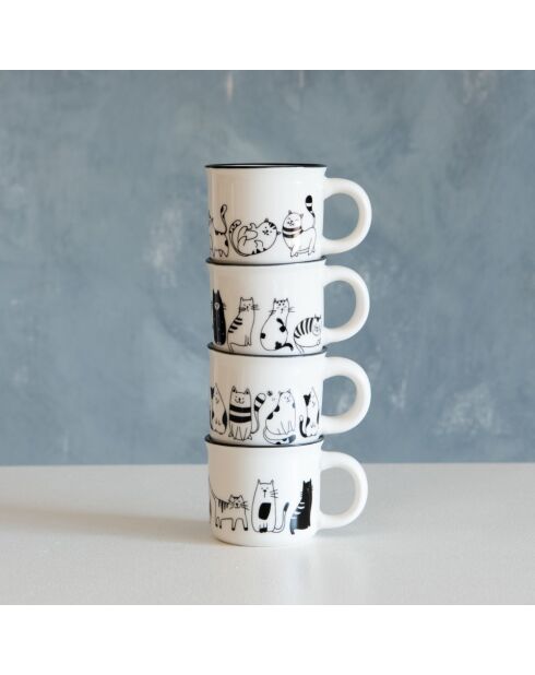 Set von 8 Friends Tassen weiß/schwarz - 9x6x6cm