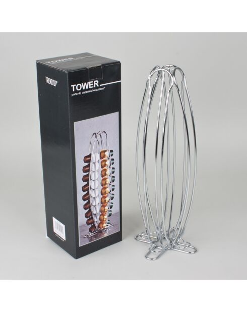 Porte-capsules Tower gris - 14x14x37cm