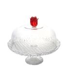 Bel op standaard in transparant roze glas en kristal - 30x30x25cm