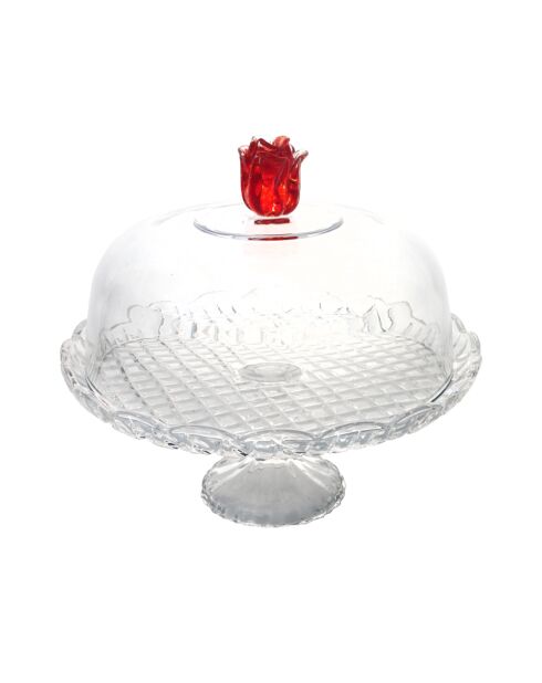 Bel op standaard in transparant roze glas en kristal - 30x30x25cm