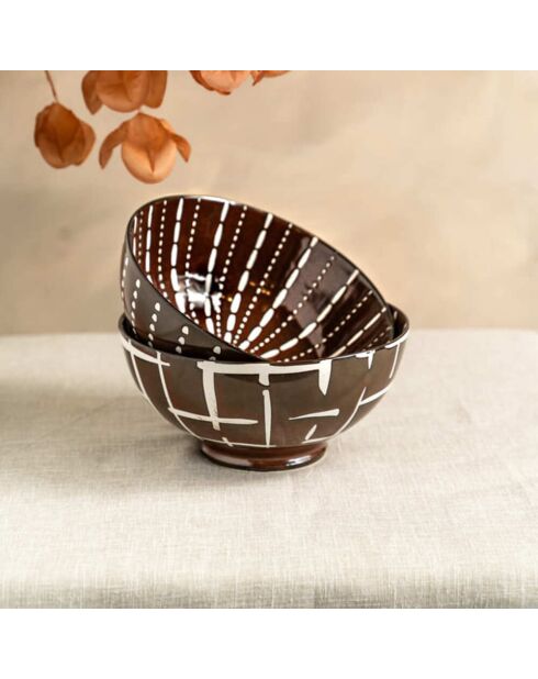 Lot de 2 saladiers Utah marron - 20x20x10cm