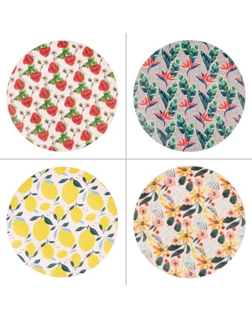  4 Lots de 6 sous-plats Paradise multicolores - 25x25x2cm