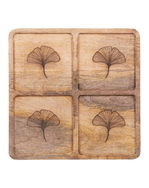 Plat pour apéritif 4 compartiments Ginkgo marron - 35x35x2cm