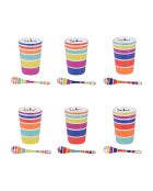 Set mit 6 Tassen mit bunten Löffeln — 8 x 6 x 8 cm