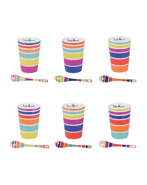 Set mit 6 Tassen mit bunten Löffeln — 8 x 6 x 8 cm