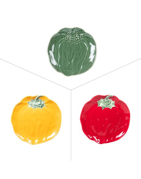 Lot de 3 plats ronds Poivron multicolores - 15x15x2cm