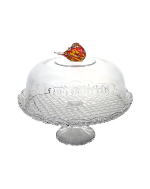 Bel op standaard in transparant vogelglas en kristal - 30x30x25cm