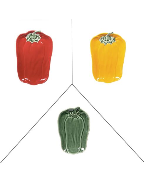 Lot de 3 plats rectangulaires Poivron rouges - 34x22x4cm