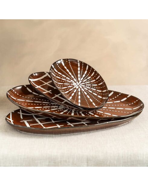 Lot de 2 plats ovales Utah marron - 35,5x19x3cm