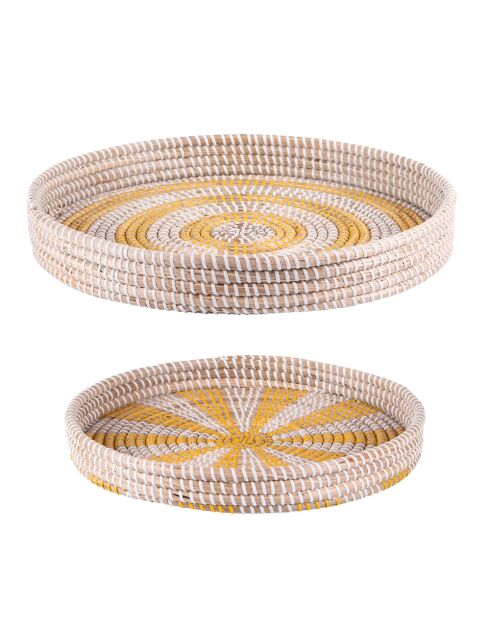 Set van 2 gele schalen van zeegras - 43x43x6cm