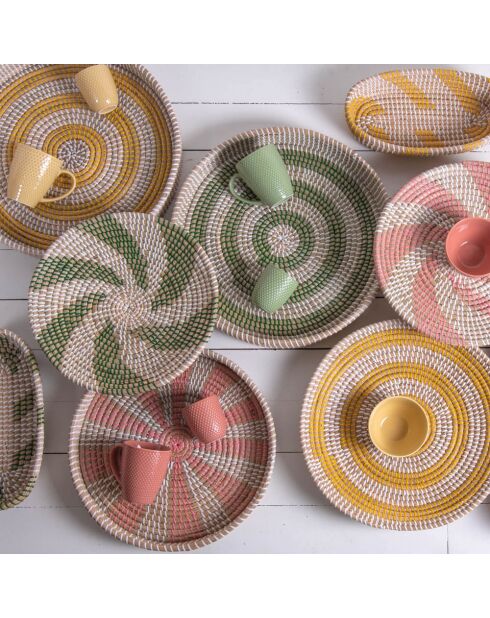 Set van 2 gele schalen van zeegras - 43x43x6cm