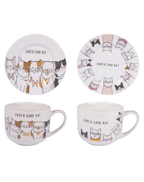 Coffret déjeuner avec assiette Le Chat multicolore - 14x10x8,5cm