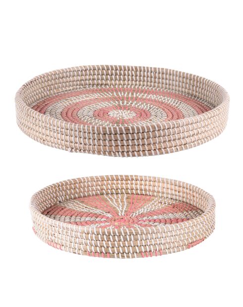 Set van 2 roze schalen van zeegras - 43x43x6cm