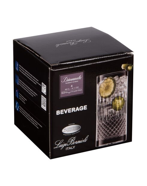 4 Verres haut Diamante transparent et cristal - 7,19x7,19x15cm