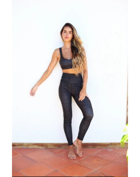 Legging Fleur zèbre marron et noir
