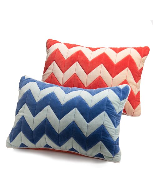 Set 2 coussins zig-zag velours rouge/bleu - 60x40 cm