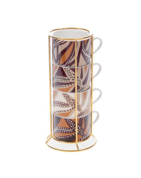 Set coffret rack 4 tasses Bettina marron