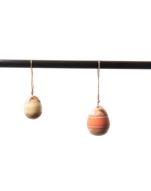 Set 2 œufs en bois à suspendre marron - 7.20x5.50cm