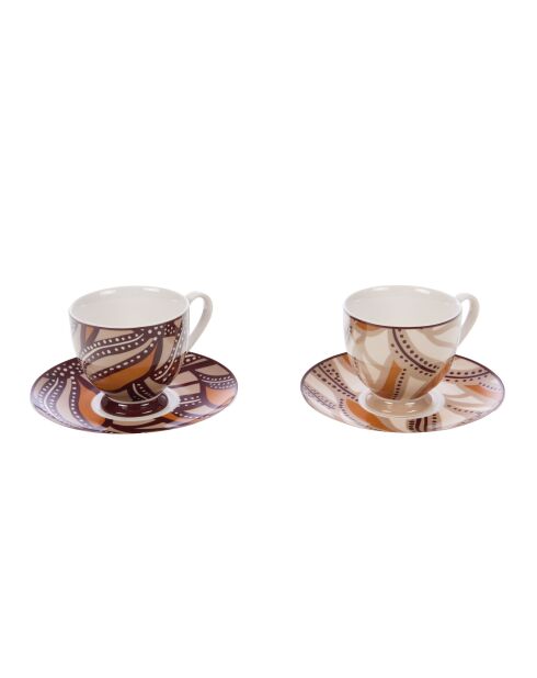 Set coffret 2 tasses à thé avec sous-tasses Bettina marron
