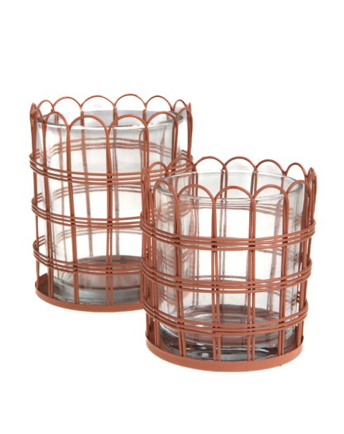 Set mit 2 orangefarbenen Jasmin-Kerzenhaltern — 11 x 8,50 cm