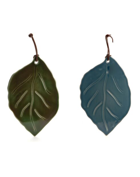 Set 2 groene bladdecoraties - 1x22 cm