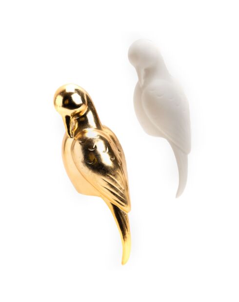 Set 2 vogels goud/wit - 5,50x19,50cm