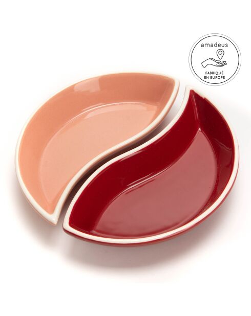 Plat demi-lune 2 pièces Peps rouge/rose - 3.50x11 cm