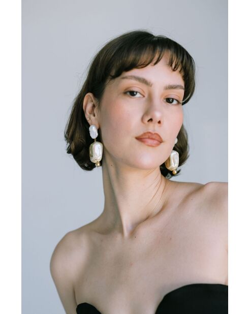 Orecchini in perle in ceramica Léna con perle coltivate beige/bianche