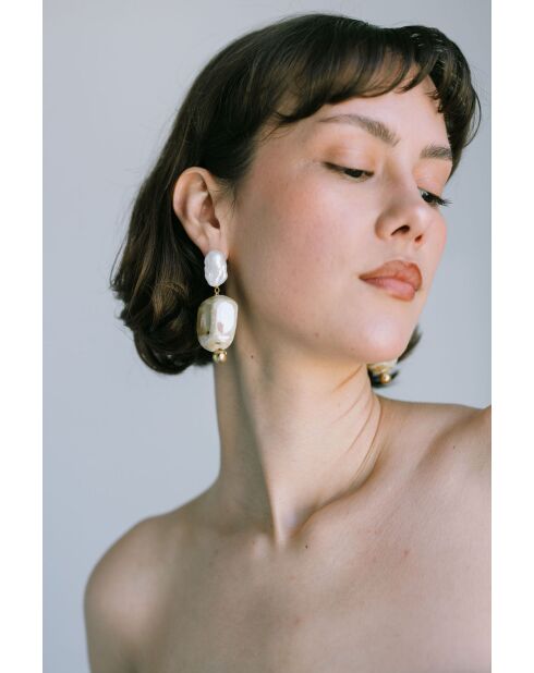 Orecchini in perle in ceramica Léna con perle coltivate beige/bianche