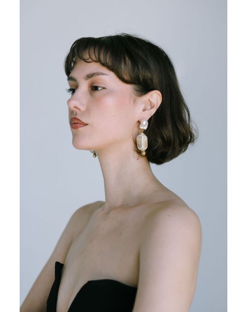 Orecchini in perle in ceramica Léna con perle coltivate beige/bianche