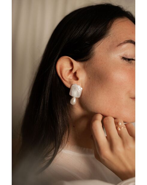 Orecchini Eugénie placcati in oro con perla bianca coltivata