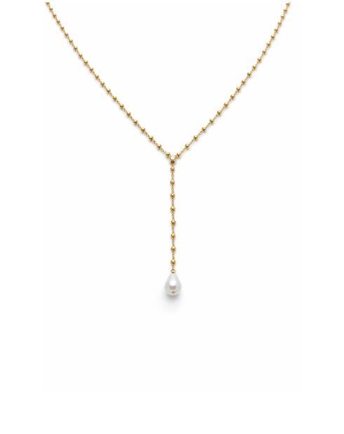 Zamina vergulde halsketting met witte gekweekte parels