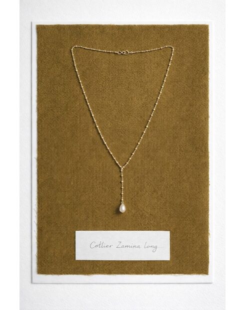 Zamina vergulde halsketting met witte gekweekte parels