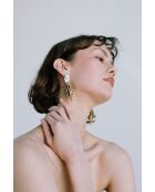 Orecchini in ambra con perle di ceramica e perla coltivata marrone/bianca